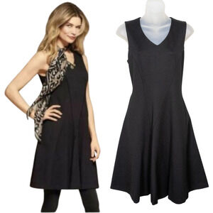 CABI Black Ponte Knit Performance Fit & Flare Dress Sleeveless Women's Small